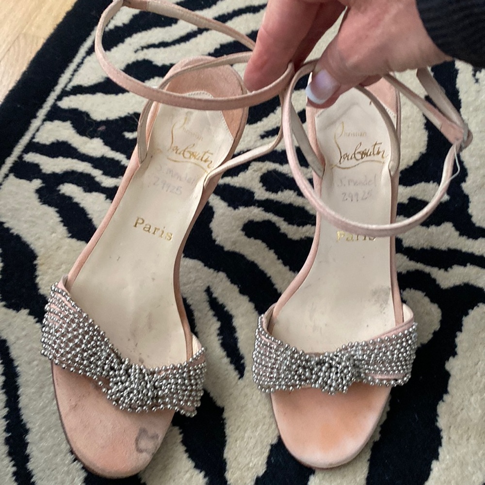 Louboutin chain detail blush pink sandals
